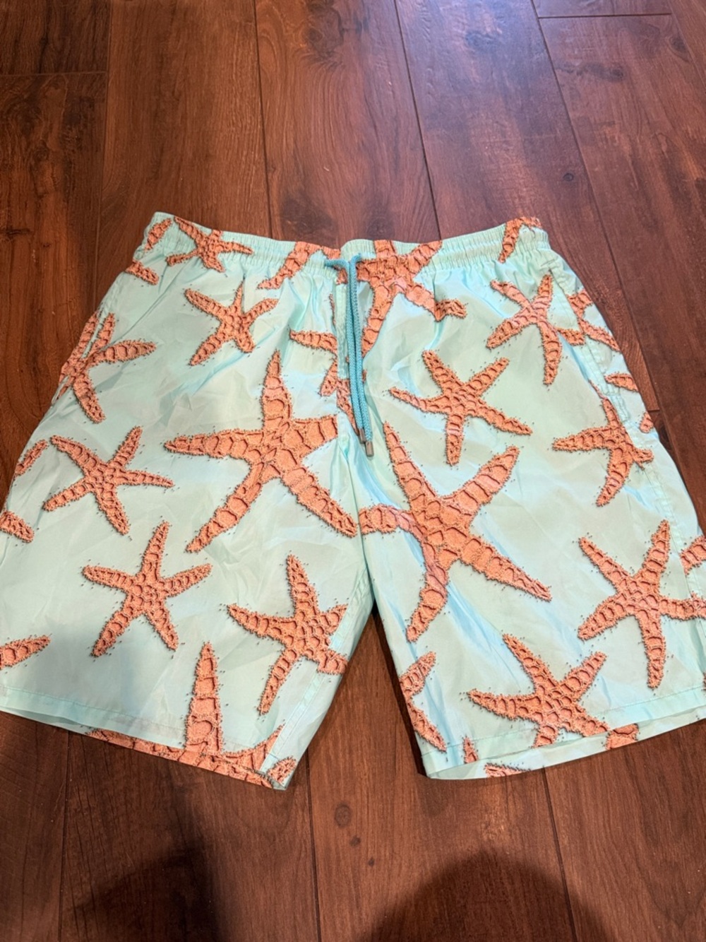 NWT Vilebrequin Men's Aqua Starfish Swim Trunks - Light Blue tan size XXXL